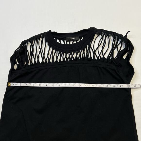 Diesel Black T Shirt Womens Size Medium Distressed Ripped Slashed Rocker Top - Picture 8 of 11